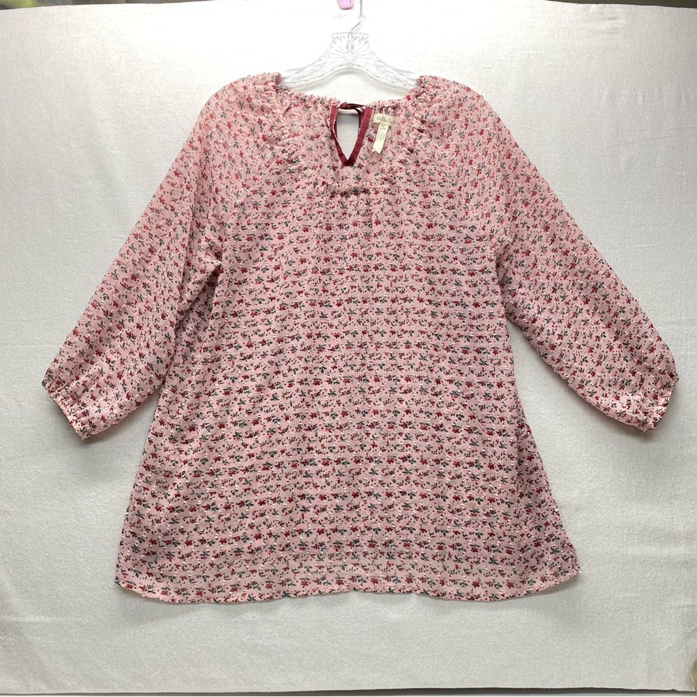 Matilda Jane Chelsea Pink Green Burgundy Blouse Large Flowy Casual Cottagecore